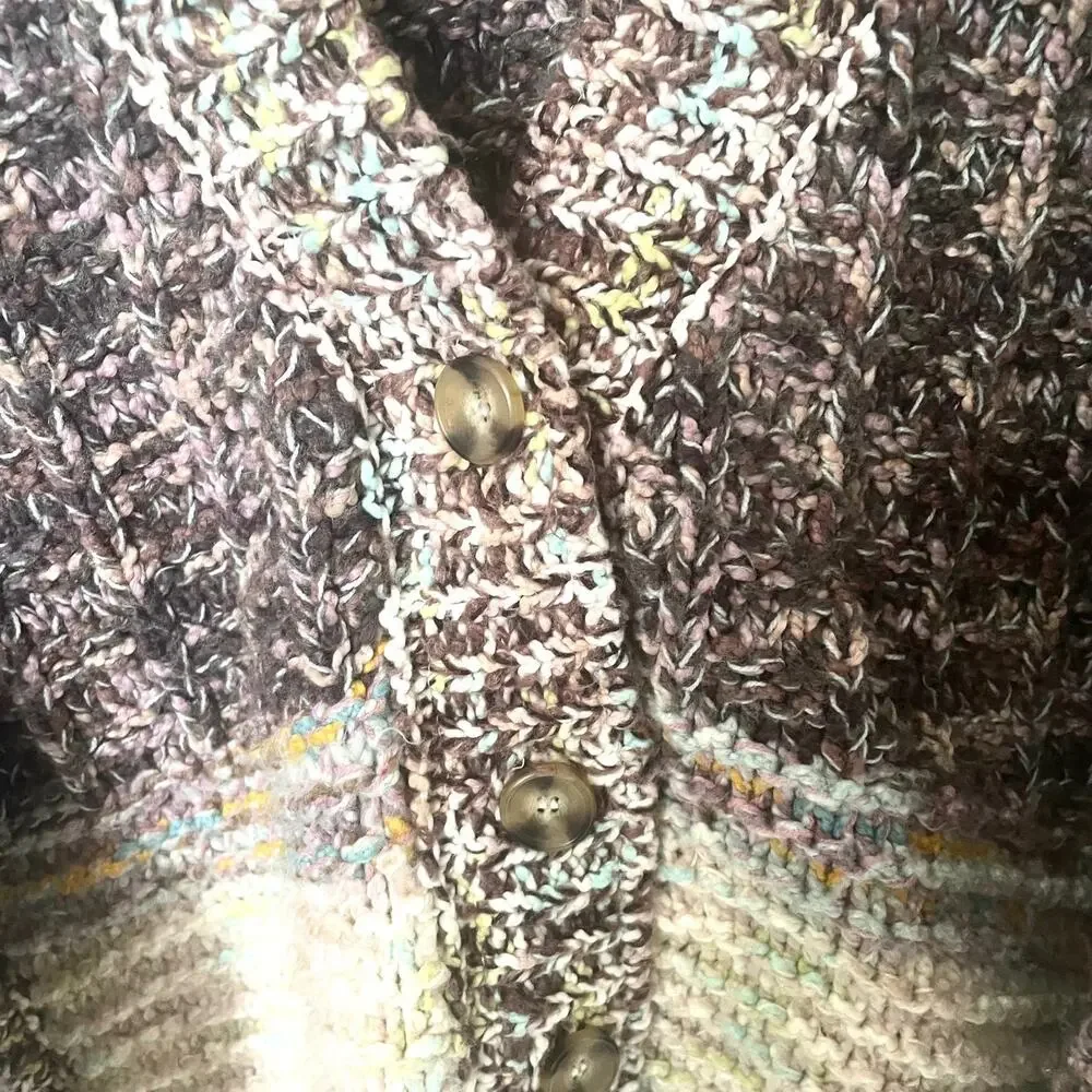 Free People Isabella Cardigan Chunky Knit Slouchy Brown Cream Patchwork L